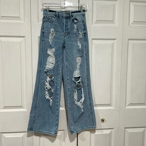 🖤 Pacsun Baggy Jean Flare Button Fly Blue Distressed Denim Jeans - 0 / 25